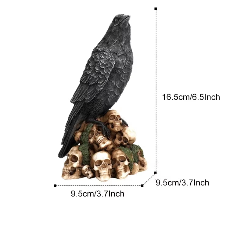 Halloween| ERMAKOVA Gothic Resin Sculpture – Black Cat & Crow Skull Figurine