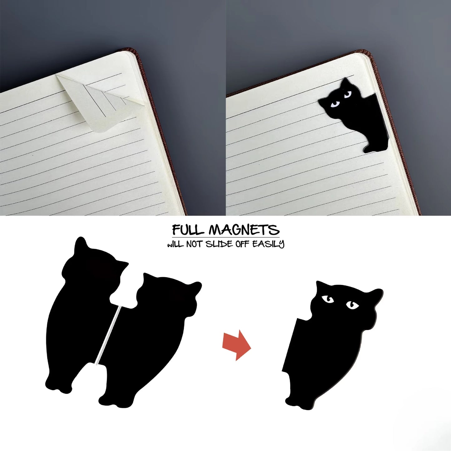 Halloween | Black Cat Magnetic Bookmarks — 6 / 7-Piece Set