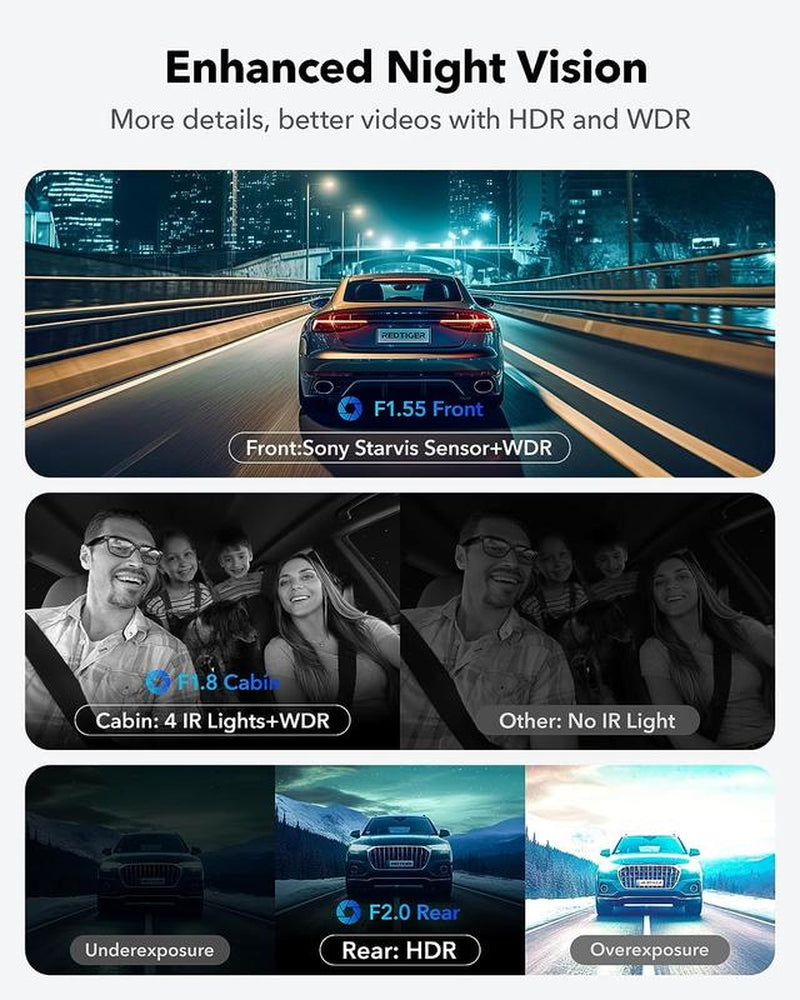 REDTIGER 4K 3 Channel Dash Cam