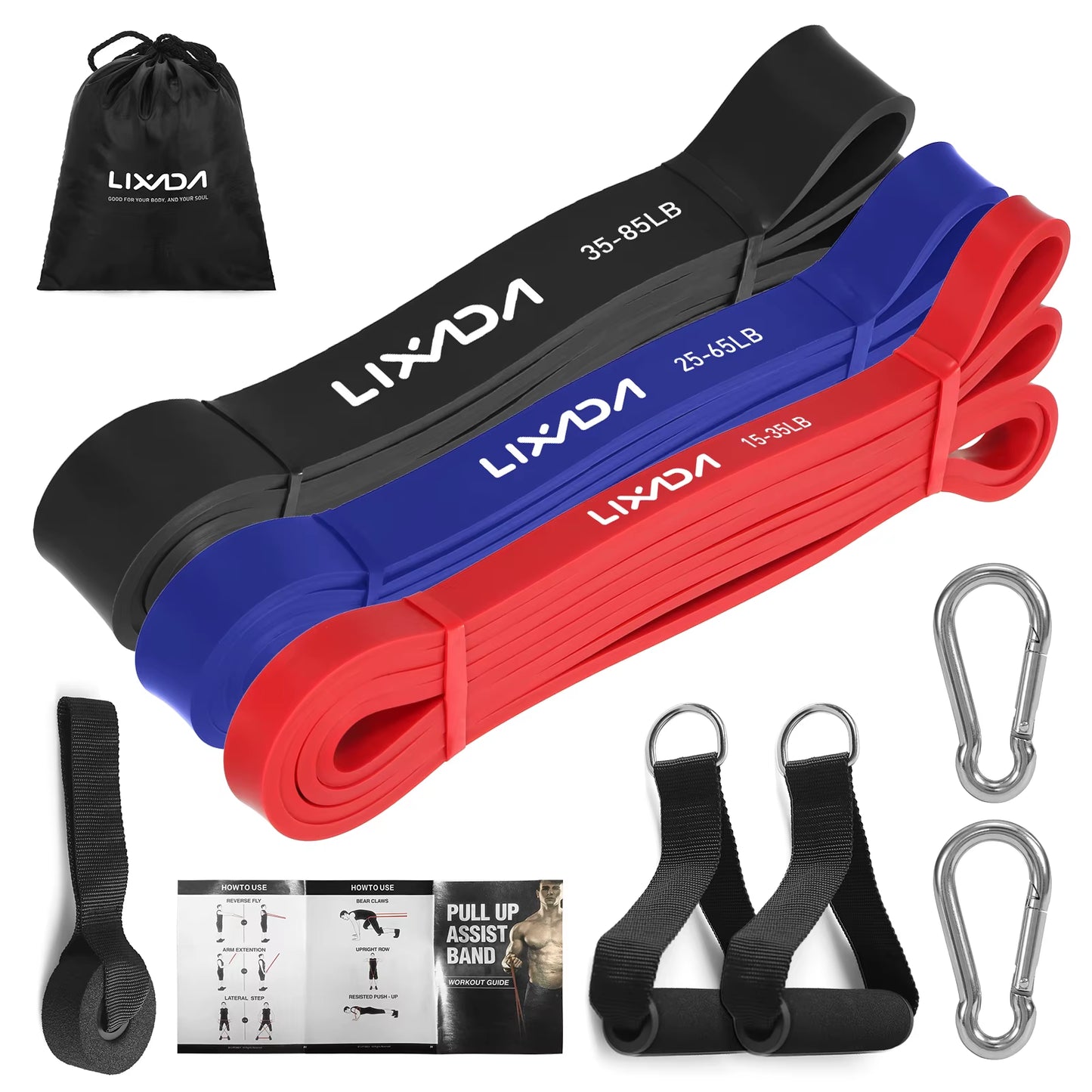5 Packs Pull up Assist Bands Set Resistance Loop Bands Powerlifting Workout Exercise Stretch Bands and Carry Bag