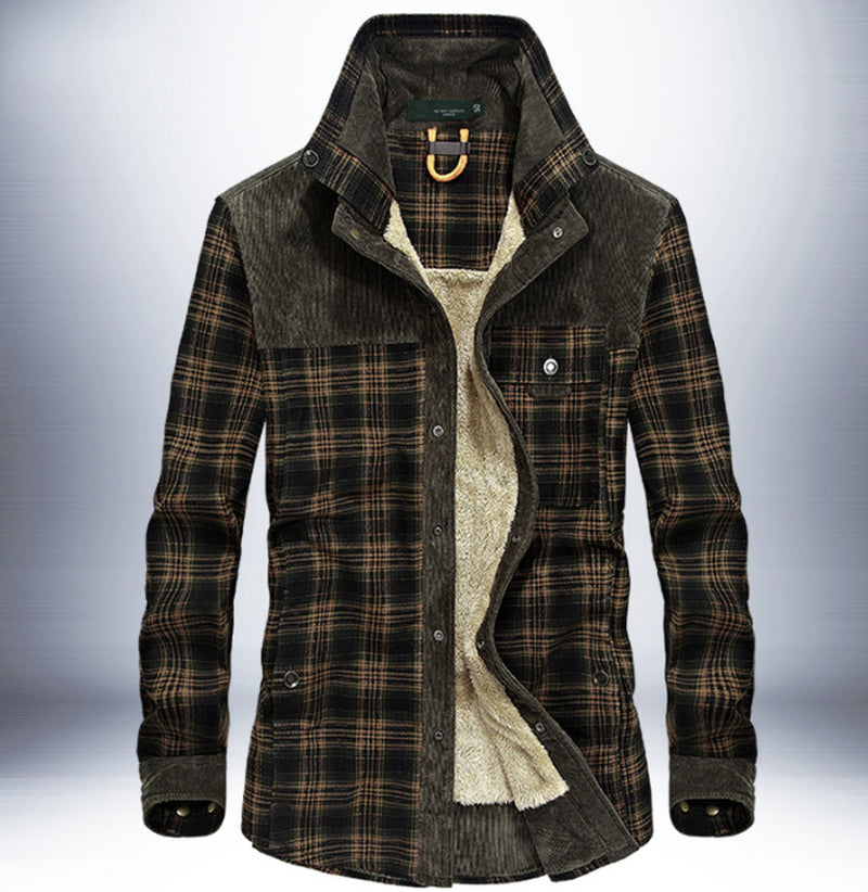Men’s Winter Fleece Jacket – Thick Cotton Plaid Outdoor Coat