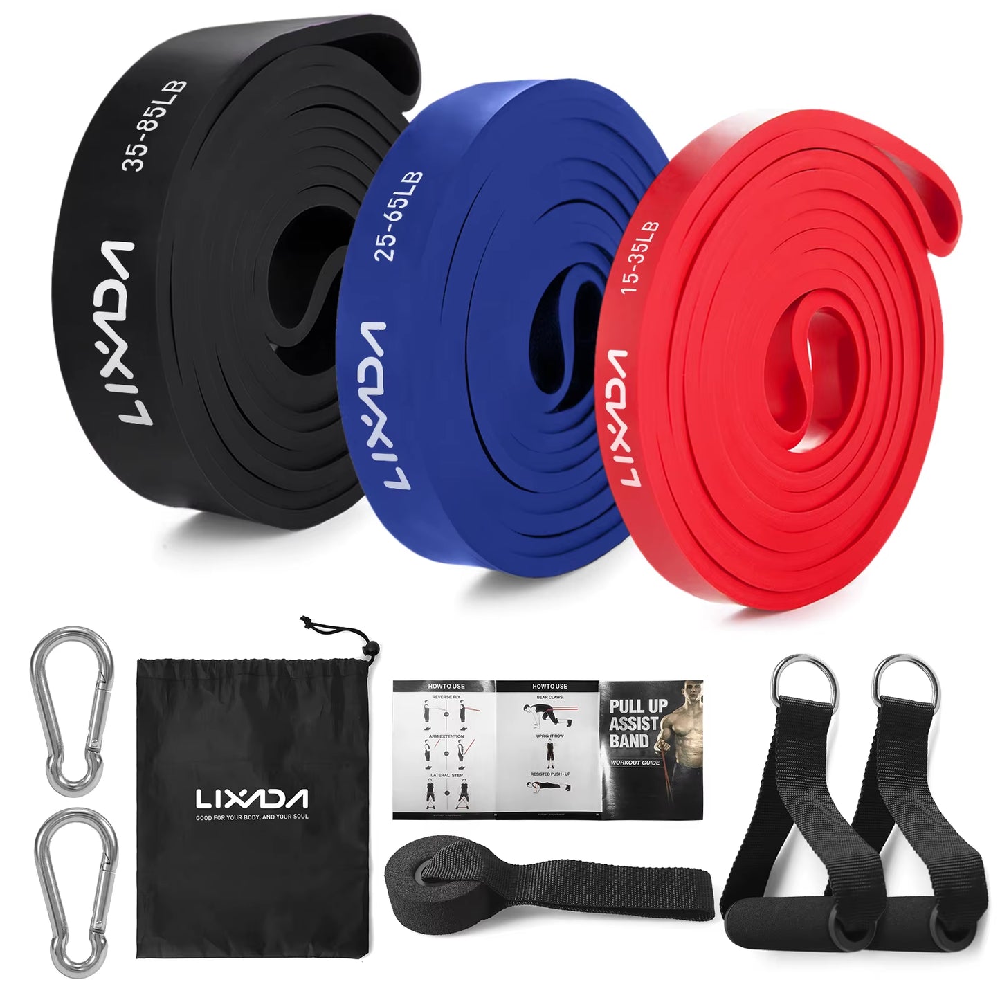 5 Packs Pull up Assist Bands Set Resistance Loop Bands Powerlifting Workout Exercise Stretch Bands and Carry Bag