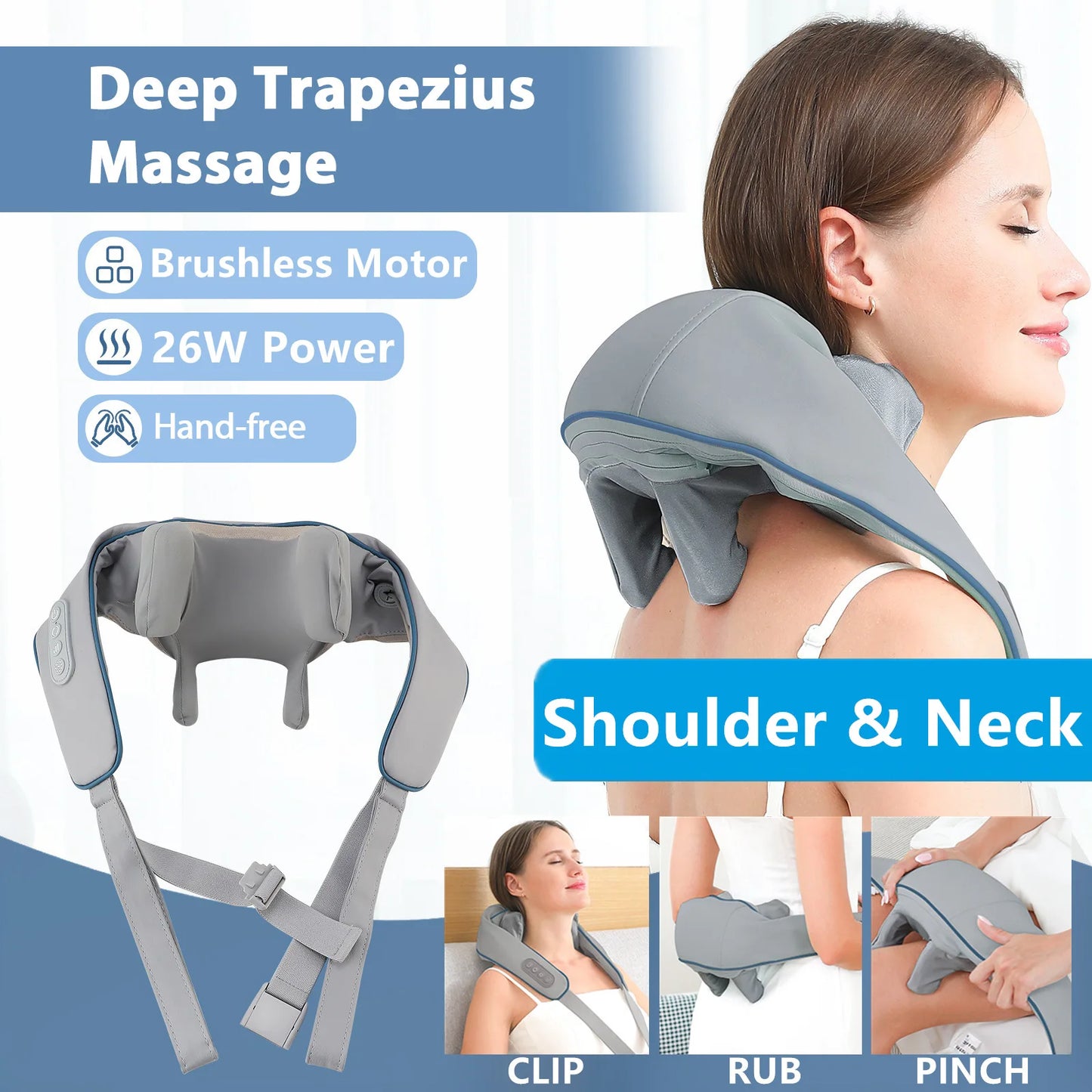 20-26W Wireless Neck & Shoulder Massager – Deep Kneading Massage Shawl with Heat
