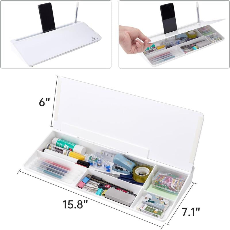 Small Glass Desktop Whiteboard Dry-Erase-Board - Computer Keyboard Stand White Board Surface Pad with Drawer, Desk Organizers with Accessories for Office, Home, School Supplies
