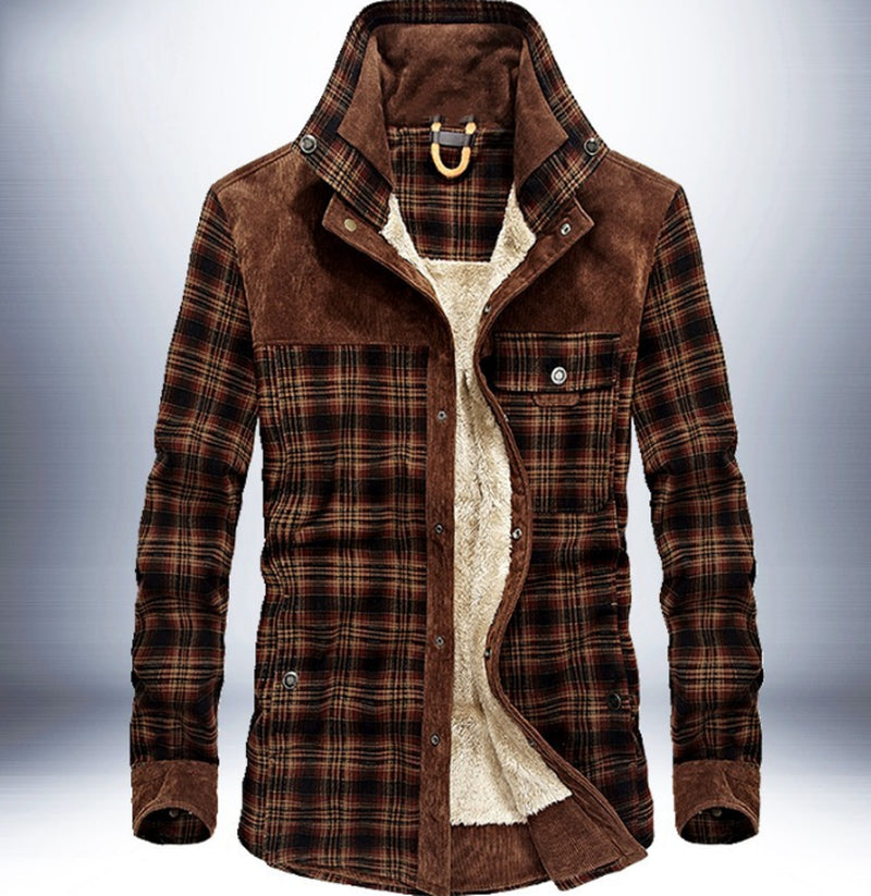 Men’s Winter Fleece Jacket – Thick Cotton Plaid Outdoor Coat