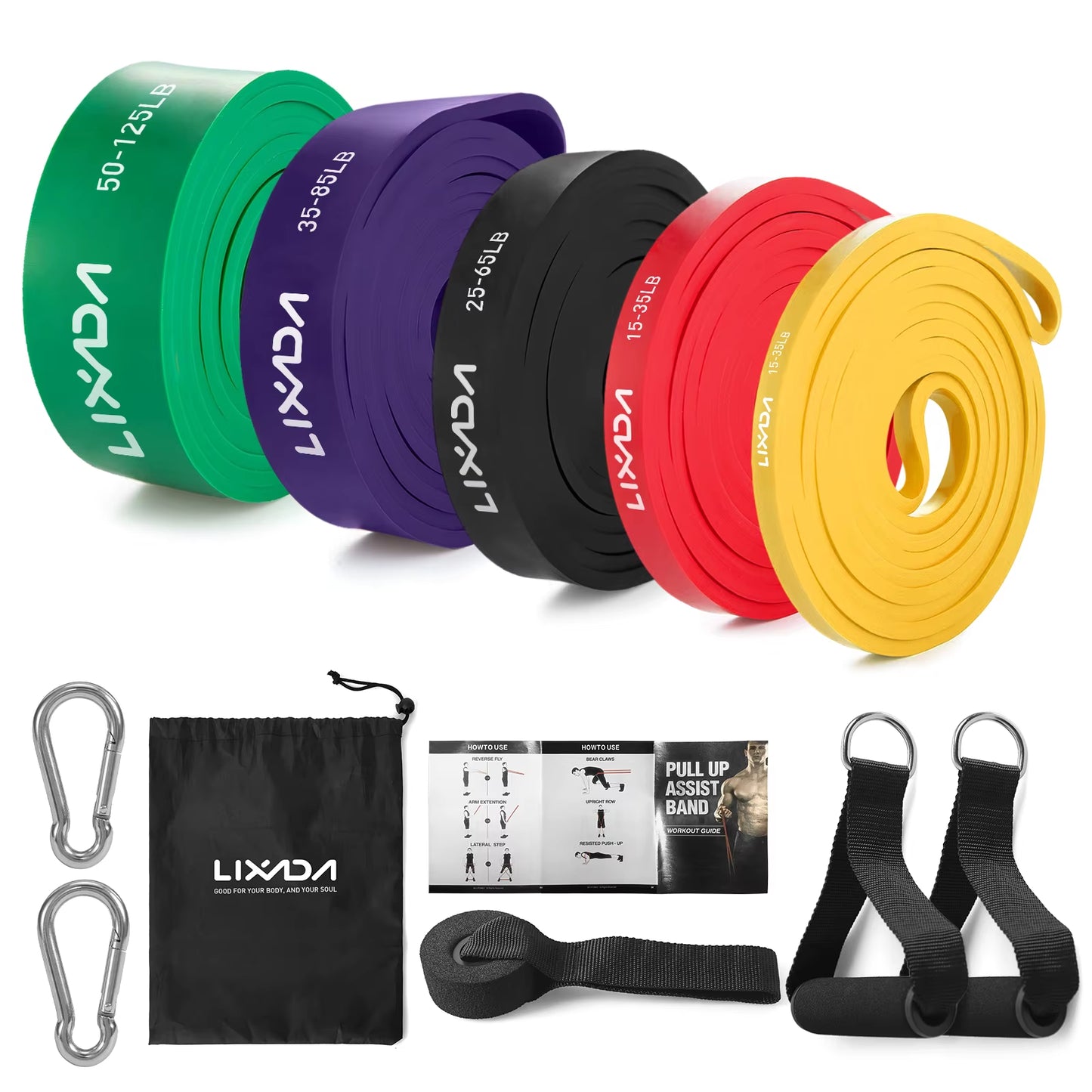 5 Packs Pull up Assist Bands Set Resistance Loop Bands Powerlifting Workout Exercise Stretch Bands and Carry Bag