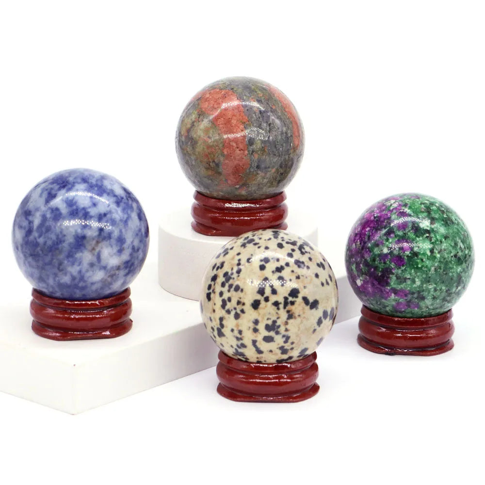 Halloween | 40MM Halloween Crystal Sphere – Natural Gemstone Energy Ball with Wooden Stand