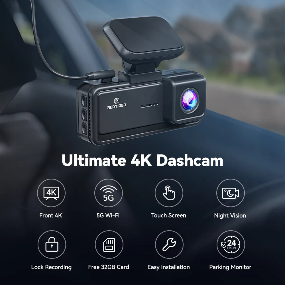 REDTIGER F8 4K + 1080P WiFi Dash Cam with GPS