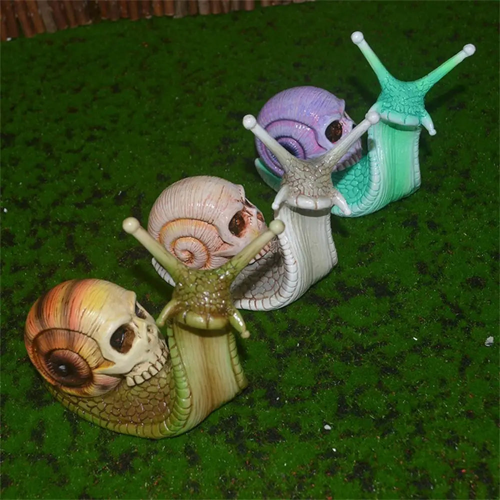 Halloween | Gothic Skeleton Snail Sculpture – Whimsical Halloween Garden Decor