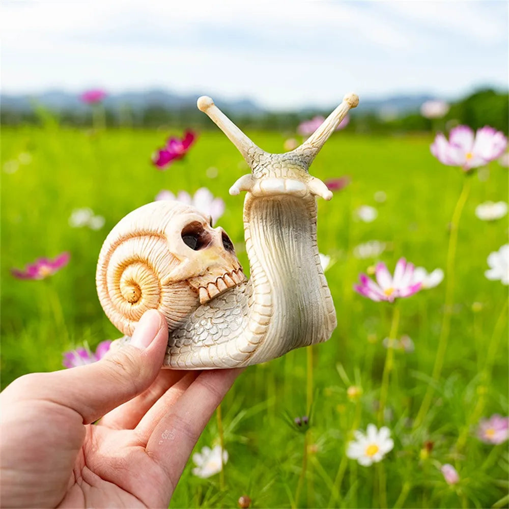 Halloween | Gothic Skeleton Snail Sculpture – Whimsical Halloween Garden Decor