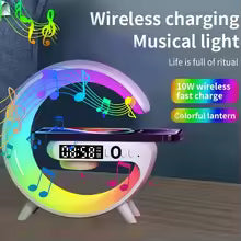 Multifunction RGB Light Bluetooth Speaker Alarm Clock with 15W Wireless Charger