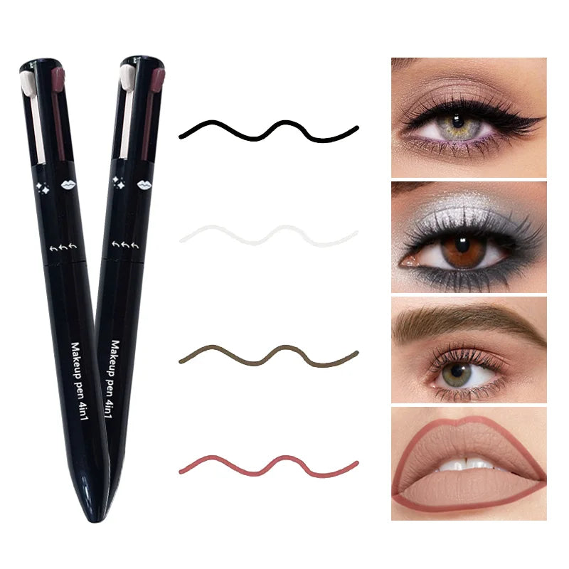 4-In-1 Multi-Functional Lip Liner, Eyeliner and Eyebrow Pencil 4-Color Set