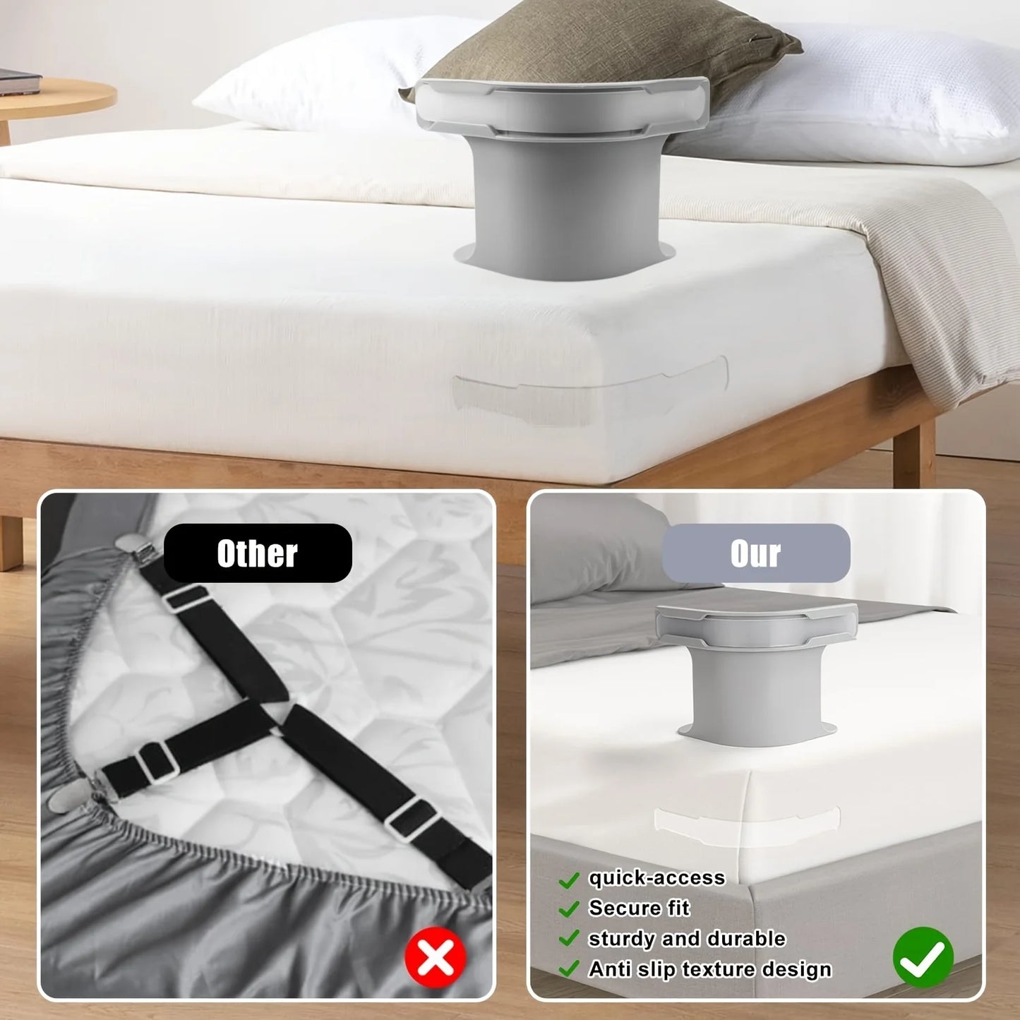 4PCS Invisible Heavy Duty Bedsheet Corner Tightener Clips Mattress Straps for All Sheet Sizes Non-Slip Holders Secure Bed Sheets