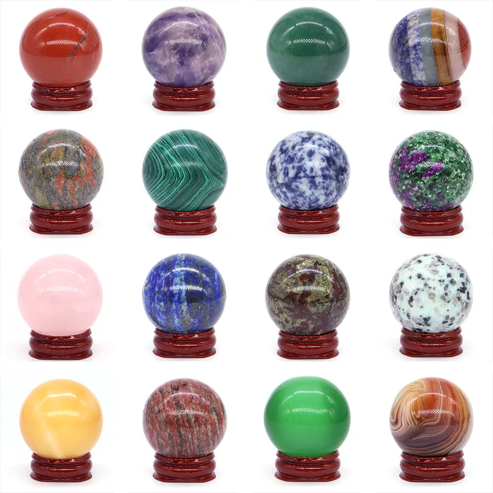 Halloween | 40MM Halloween Crystal Sphere – Natural Gemstone Energy Ball with Wooden Stand