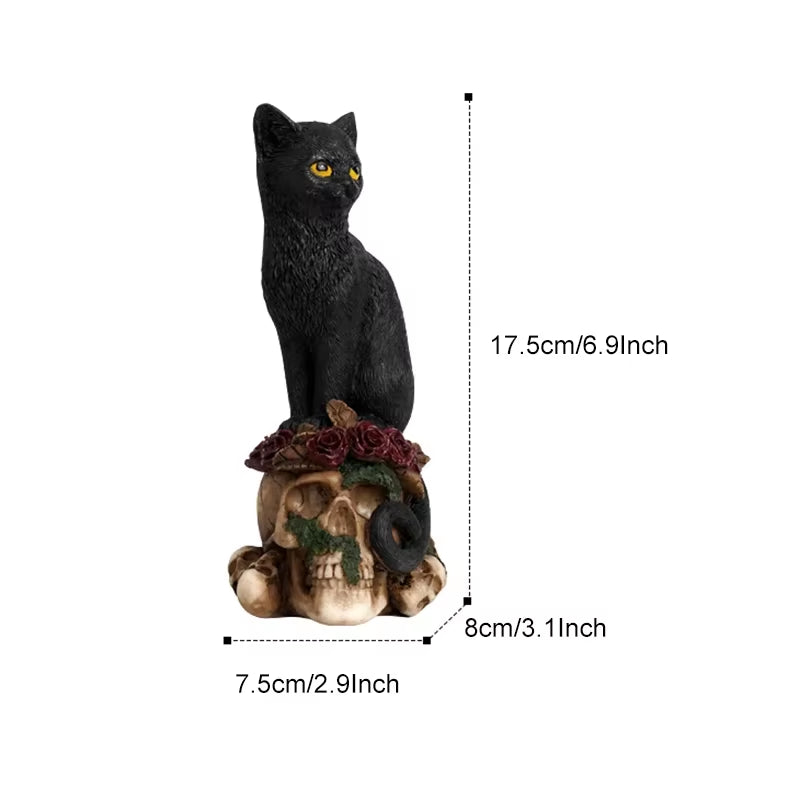 Halloween| ERMAKOVA Gothic Resin Sculpture – Black Cat & Crow Skull Figurine