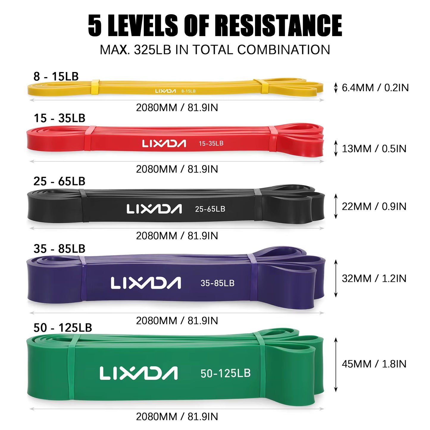 5 Packs Pull up Assist Bands Set Resistance Loop Bands Powerlifting Workout Exercise Stretch Bands and Carry Bag