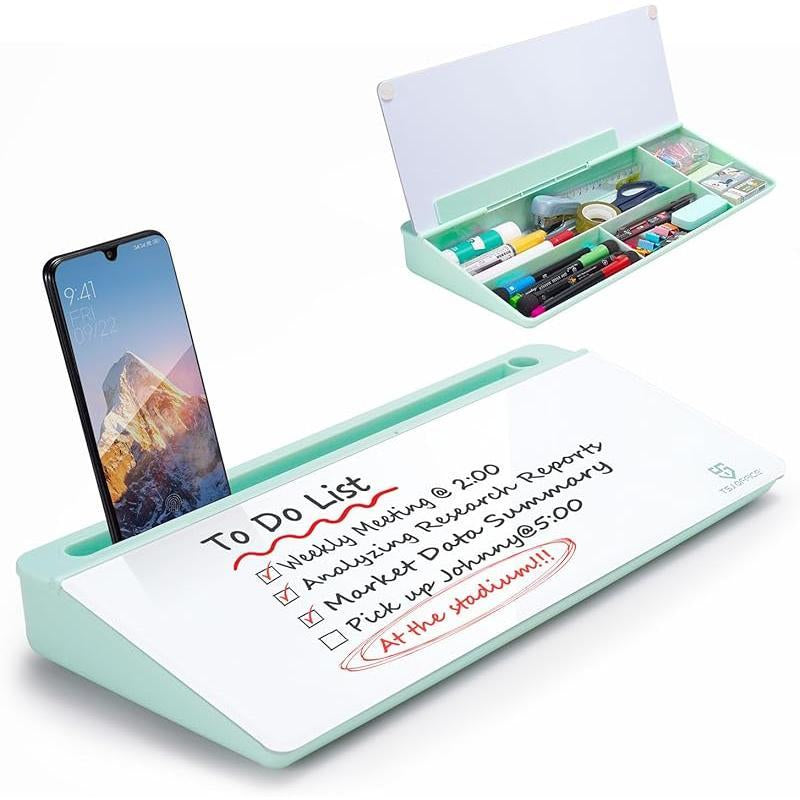 Small Glass Desktop Whiteboard Dry-Erase-Board - Computer Keyboard Stand White Board Surface Pad with Drawer, Desk Organizers with Accessories for Office, Home, School Supplies