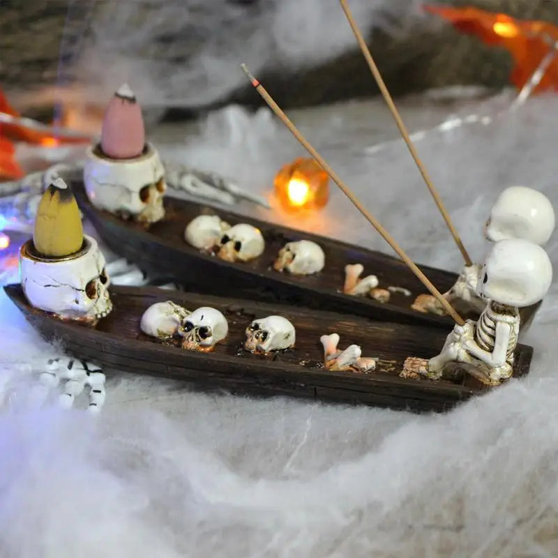 Halloween | Creative Skull & Ghost Resin Incense Holder — Decorative Tray for Home & altar