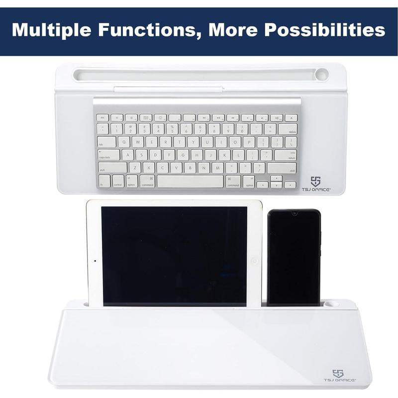 Small Glass Desktop Whiteboard Dry-Erase-Board - Computer Keyboard Stand White Board Surface Pad with Drawer, Desk Organizers with Accessories for Office, Home, School Supplies