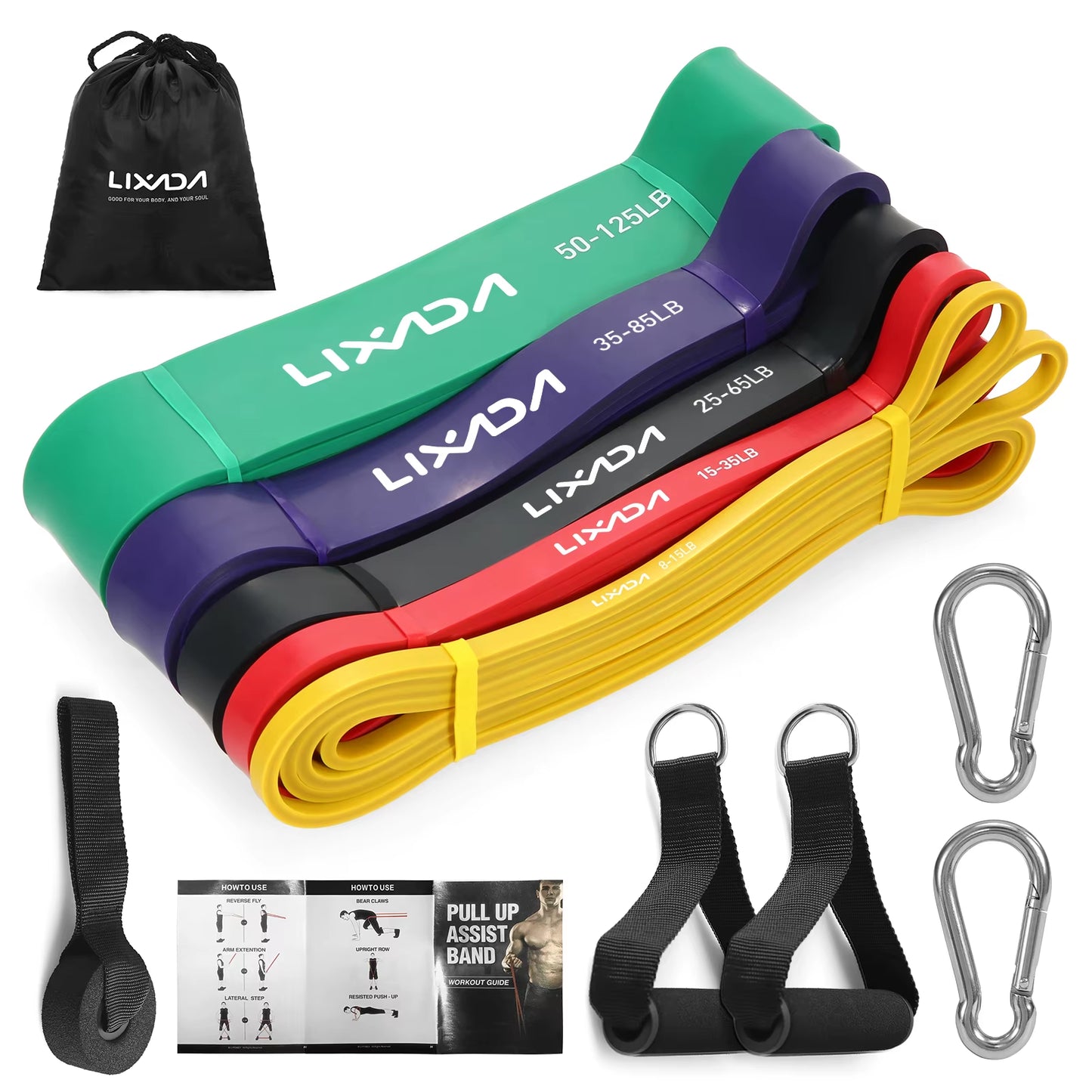 5 Packs Pull up Assist Bands Set Resistance Loop Bands Powerlifting Workout Exercise Stretch Bands and Carry Bag