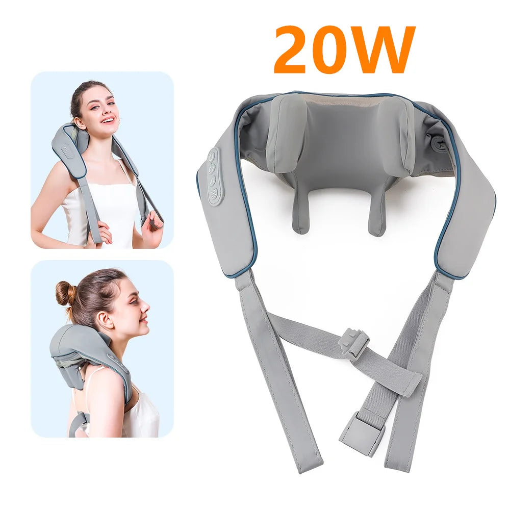 20-26W Wireless Neck & Shoulder Massager – Deep Kneading Massage Shawl with Heat