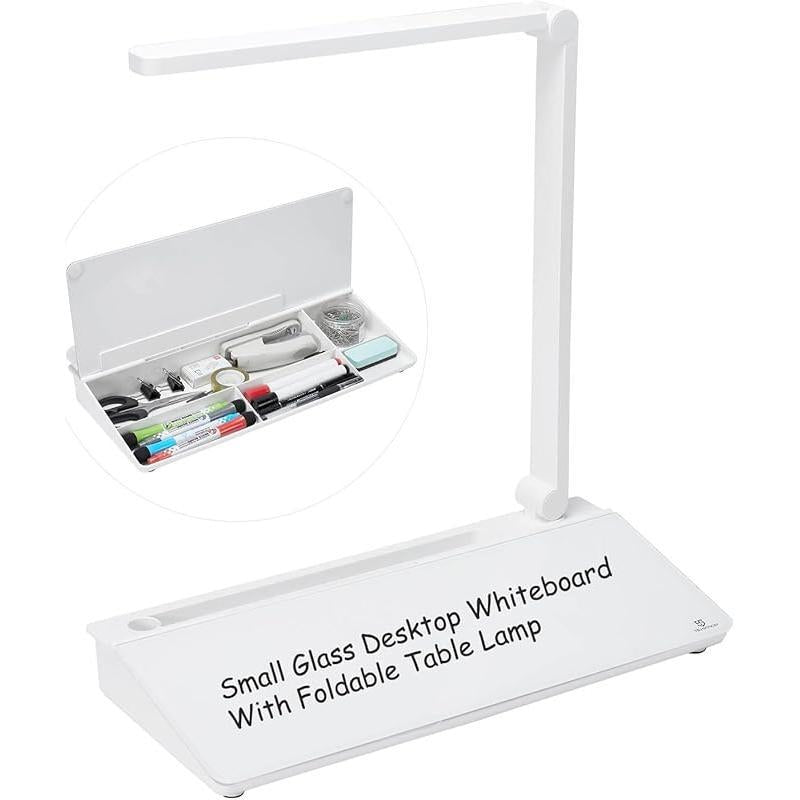 Small Glass Desktop Whiteboard Dry-Erase-Board - Computer Keyboard Stand White Board Surface Pad with Drawer, Desk Organizers with Accessories for Office, Home, School Supplies