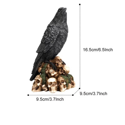 Halloween| ERMAKOVA Gothic Resin Sculpture – Black Cat & Crow Skull Figurine