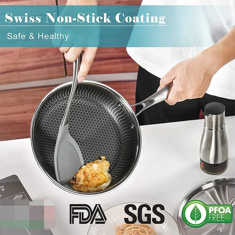 Stainless Steel Honeycomb Frying Pan with Lid – Model KC0480