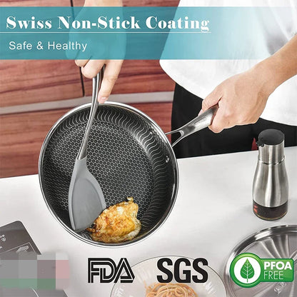 Stainless Steel Honeycomb Frying Pan with Lid – Model KC0480
