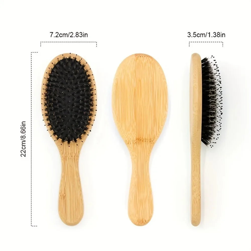 Natural Boar Bristle Hair Brush Bamboo Handle Hair Comb Anti-Static Scalp Massage Comb Gasbag Detangling Hair Brush Styling Tool