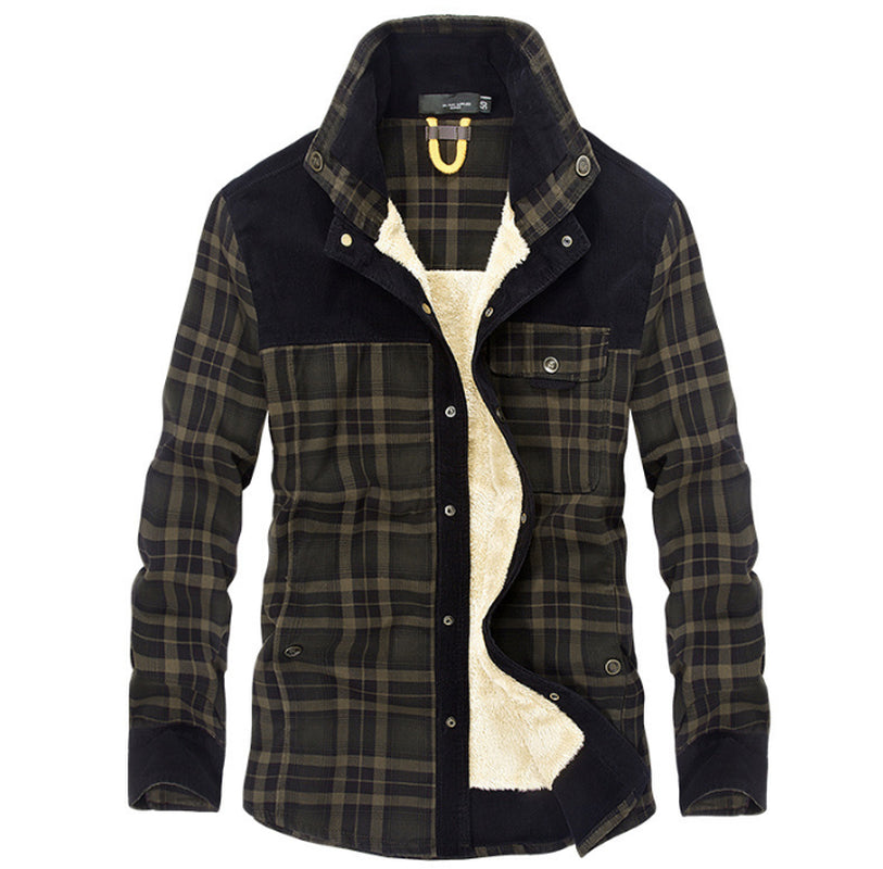 Men’s Winter Fleece Jacket – Thick Cotton Plaid Outdoor Coat