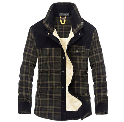 Men’s Winter Fleece Jacket – Thick Cotton Plaid Outdoor Coat