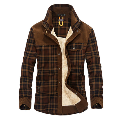 Men’s Winter Fleece Jacket – Thick Cotton Plaid Outdoor Coat