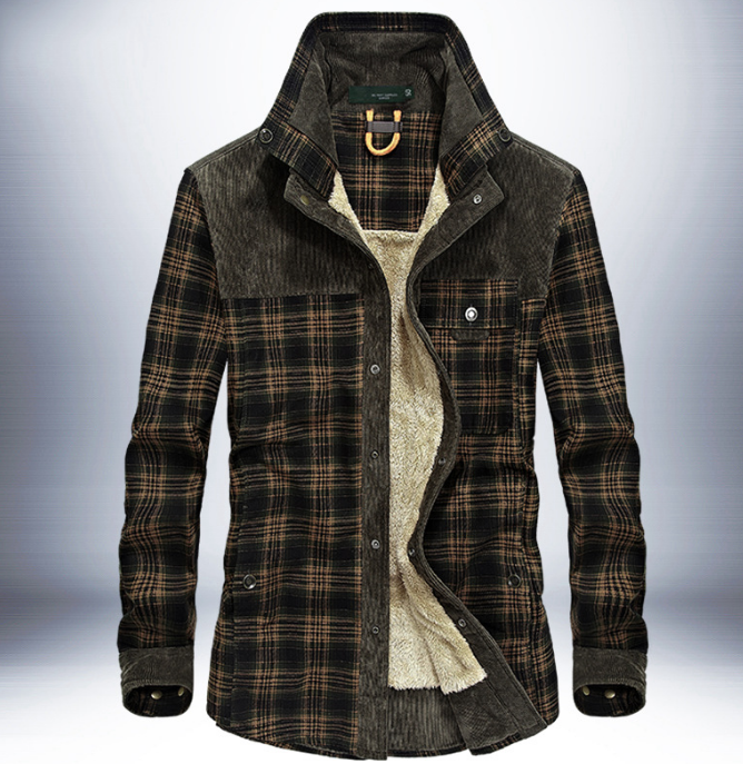 🛡️ The Rugged Guardian: Men’s Thicken Warm Fleece-Lined Plaid Jacket