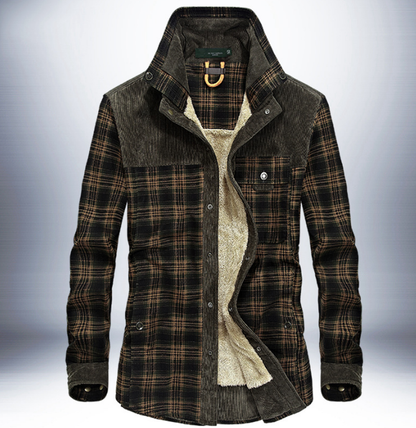 🛡️ The Rugged Guardian: Men’s Thicken Warm Fleece-Lined Plaid Jacket