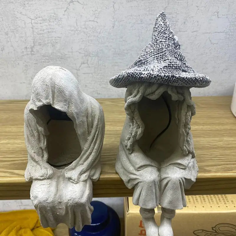 Halloween Witch Solar Energy Lamp Witch Solar LED Lawn Light Resin Garden Courtyard Decoration Lights Sculpture Figurines Decor