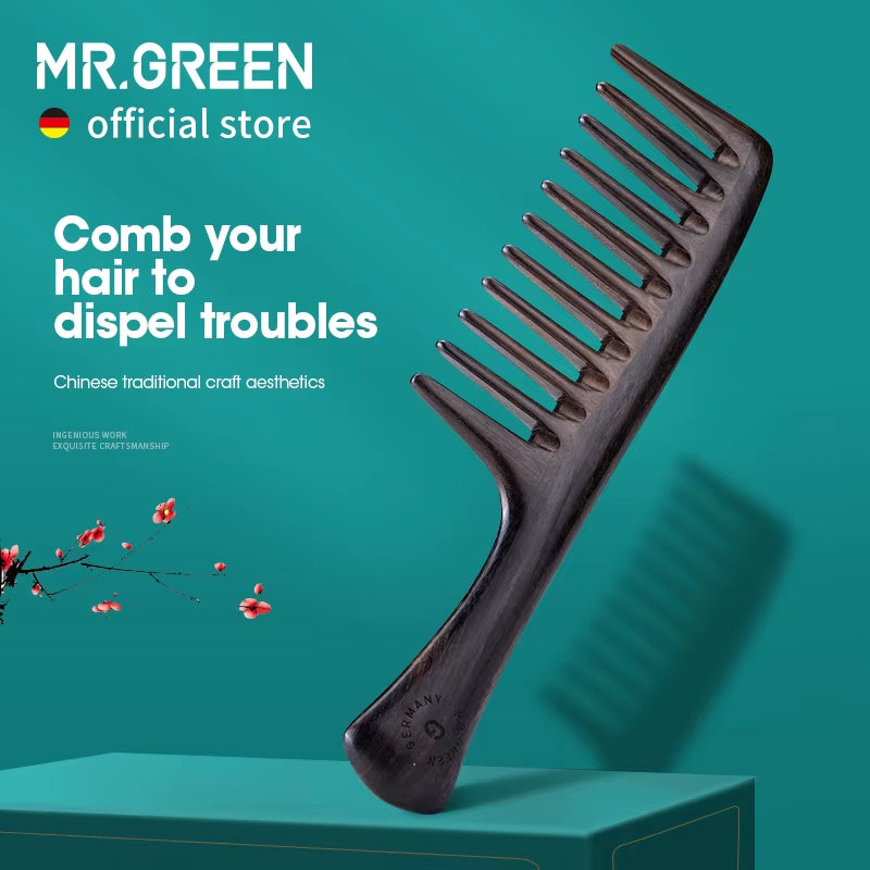 MR.GREEN Natural Wood Wide-Tooth Comb – Gentle Care for Healthy Hair