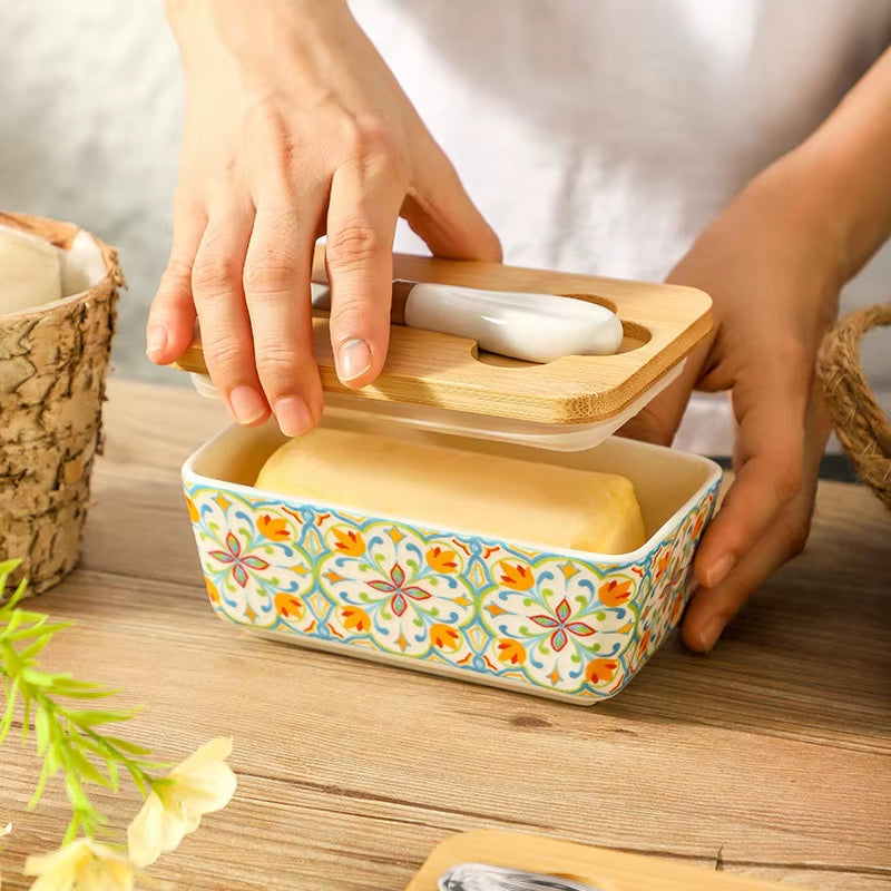 🌿 The Pastoral Pantry: Country-Style Ceramic Butter & Cheese Box