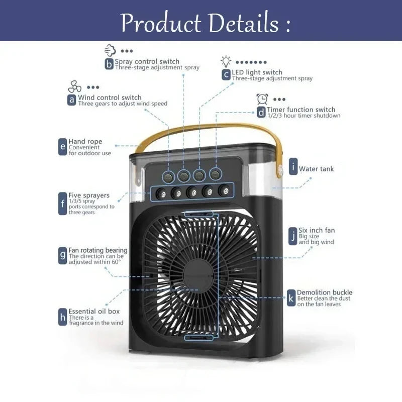 🌬️ The Personal Oasis: 3-in-1 Portable Desktop Air Cooler, Humidifier & LED Night Light