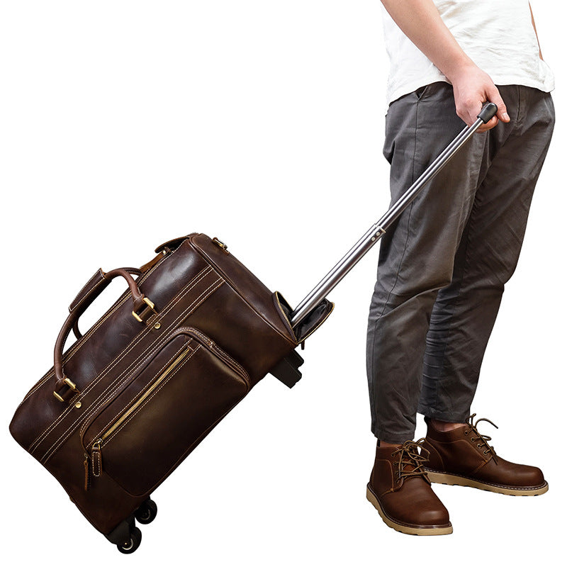 💼 The Executive Heritage: Men's Genuine Leather Retro Trolley Case