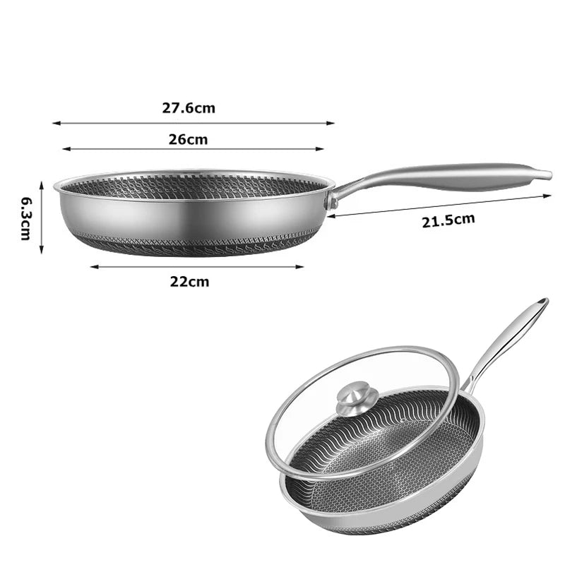 Stainless Steel Honeycomb Frying Pan with Lid – Model KC0480