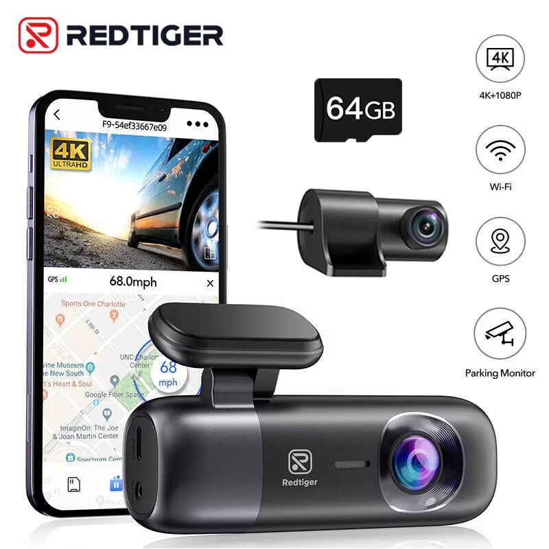 📹 Ultimate Road Surveillance: The REDTIGER F9 4K Front and Rear Dash Cam with 64GB