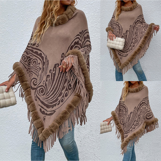 🍂 The Autumn Muse: Wool Collar Pullover Tassel Shawl Cloak