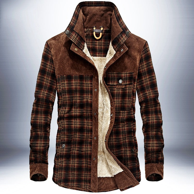 Men’s Winter Fleece Jacket – Thick Cotton Plaid Outdoor Coat