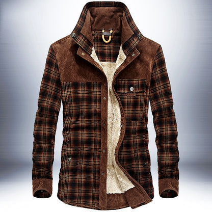 Men’s Winter Fleece Jacket – Thick Cotton Plaid Outdoor Coat