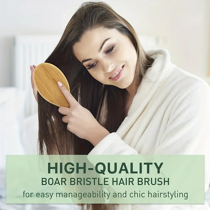 Natural Boar Bristle Hair Brush Bamboo Handle Hair Comb Anti-Static Scalp Massage Comb Gasbag Detangling Hair Brush Styling Tool