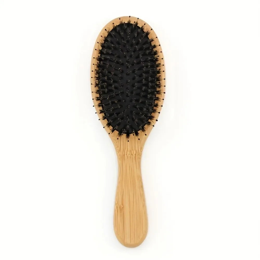 Natural Boar Bristle Hair Brush Bamboo Handle Hair Comb Anti-Static Scalp Massage Comb Gasbag Detangling Hair Brush Styling Tool