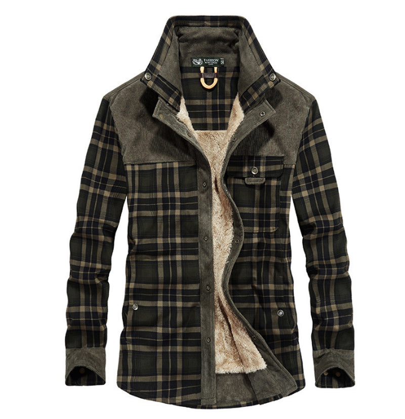 Men’s Winter Fleece Jacket – Thick Cotton Plaid Outdoor Coat