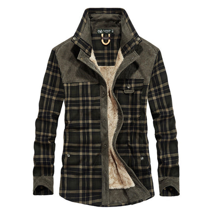Men’s Winter Fleece Jacket – Thick Cotton Plaid Outdoor Coat