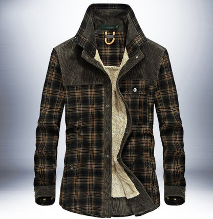 Men’s Winter Fleece Jacket – Thick Cotton Plaid Outdoor Coat